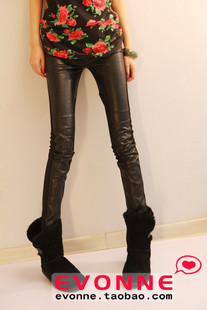Autumn and winter women thermal leather fashion slim all-match patchwork thickening legging