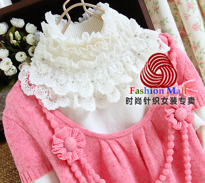 Autumn and winter women velvet double layer lace turtleneck long-sleeve slim pullover sweater basic shirt sweater A