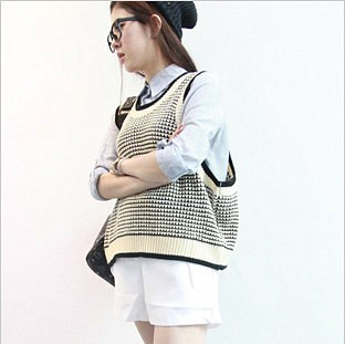 Autumn and winter women vintage loose yarn knitted vest female sweater vest shirt