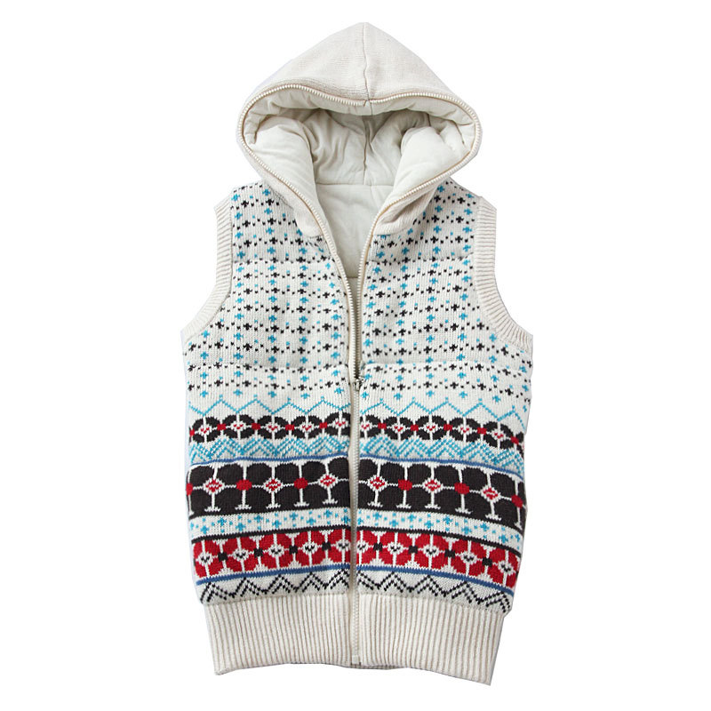 Autumn and winter women vintage sweet mix match fashion jacquard knitted with a hood cotton vest