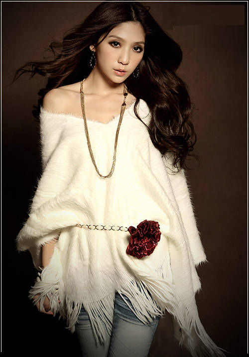 Autumn and winter women vivi mohair domesticated hen shaggier tassel V-neck long design cape cloak seahorse wool sweater