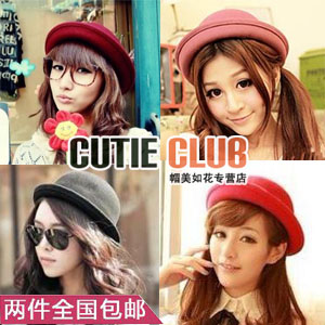 Autumn and winter wool cashmere cute small fedoras roll up hem vintage woolen dome small round female balls hat