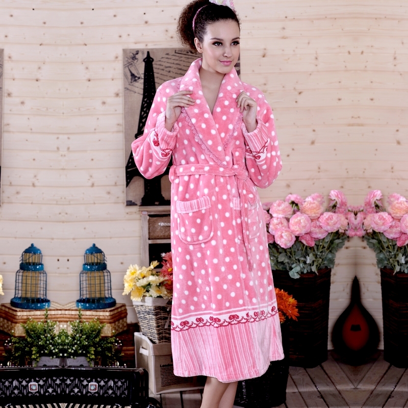 Autumn and winter wool thickening coral fleece flannel women's sleepwear lounge dot xxl plus size robe bathrobes