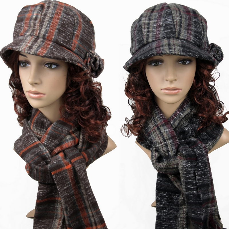 Autumn and winter woolen hat scarf twinset fashion cap octagonal cap quinquagenarian women's hat