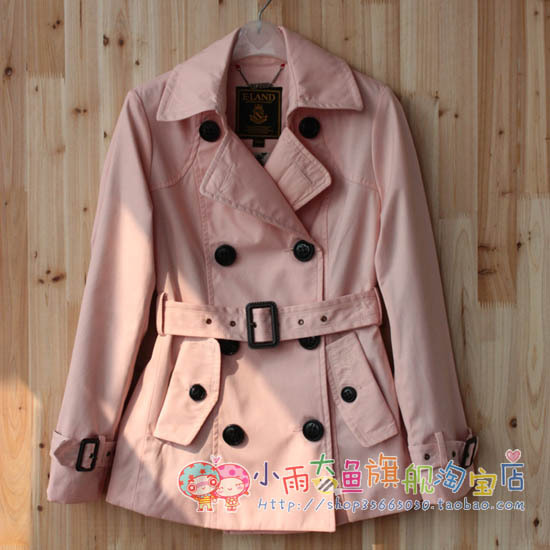 Autumn belt slim turn-down collar double breasted solid color trench three-color powder