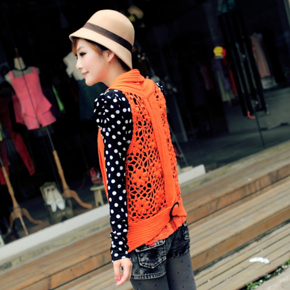 Autumn cape sweater outerwear crochet lace cutout shirt cardigan sweater female