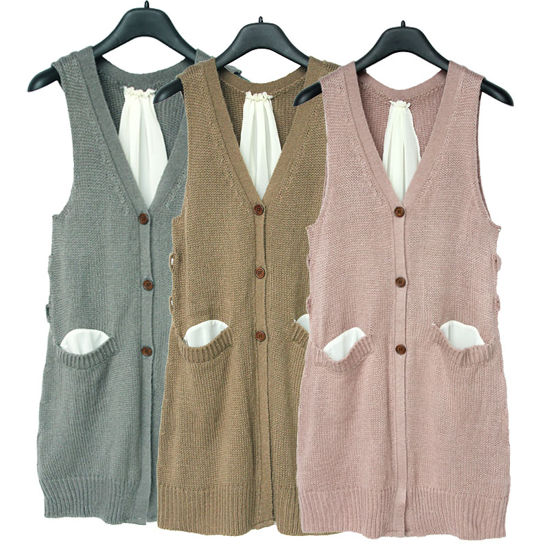 Autumn chiffon knitted patchwork vest sweater T shirt