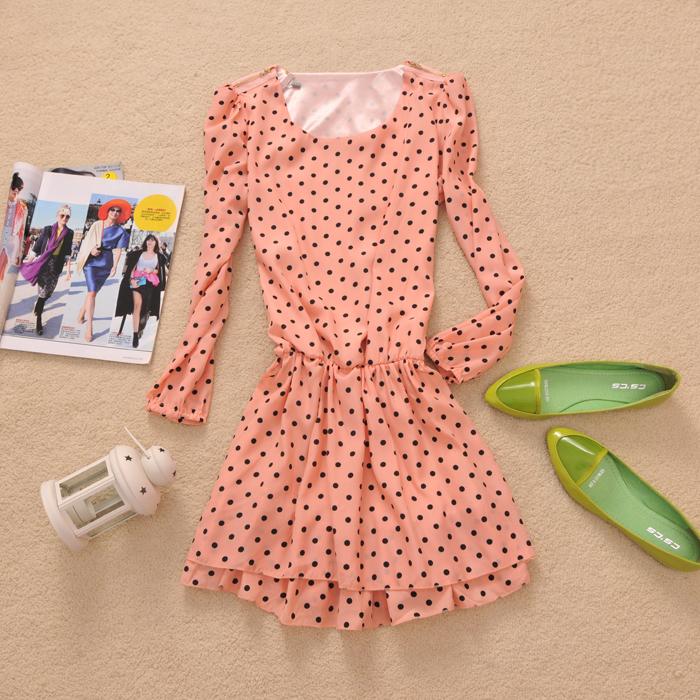 Autumn chiffon velvet polka dot long design all-match basic chiffon shirt top (WC026)