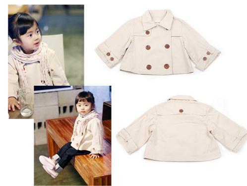 Autumn child trench baby overcoat female child double breasted preppy style outerwear top short design cloak