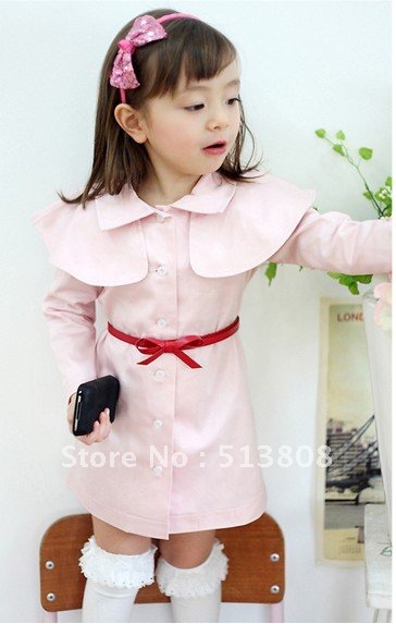 Autumn children coat, Outwear for girls, Kid's clothing of one-piece dress+belt