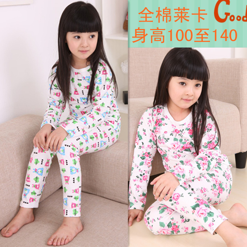 Autumn children's clothing child Girl underwear set lounge 100% cotton Girl long johns long johns set