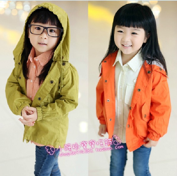 Autumn children's clothing female child chromatape cap outerwear child trench outergarment hoodie