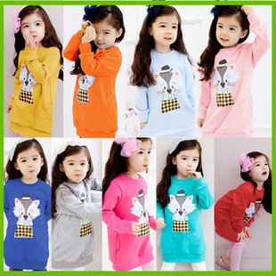 Autumn Children's Fox Pattern Long Sleeve O-Neck Sweatshirt,9 Colors,Size:100-140cm,5pcs/lot,Wholesale