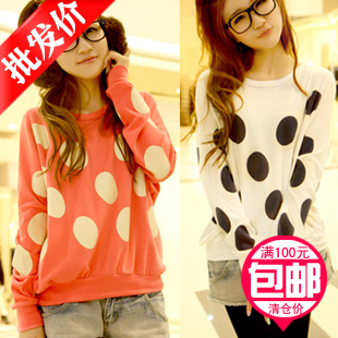 Autumn clothes women's big polka dot 100% cotton long-sleeve sweater