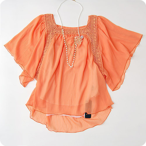 Autumn crotch loose half sleeve small batwing shirt popular chiffon shirt 8036