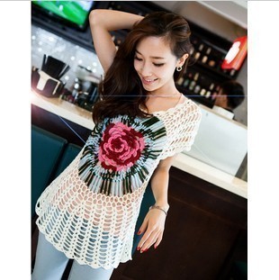 Autumn cutout shirt sweater lace top chiffon shirt sleeveless crochet sweater 3112 z