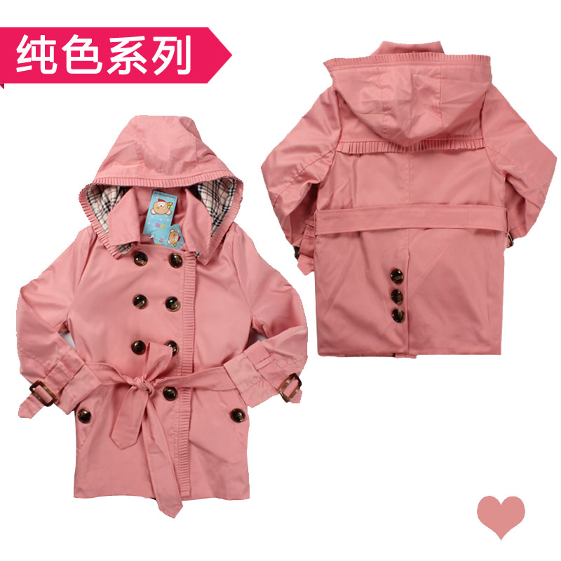 Autumn double breasted hooded trench female child outerwear collcction version of top outerwear apiece