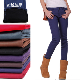 Autumn elastic thermal casual legging skinny pants plus size plus velvet thickening jeans female