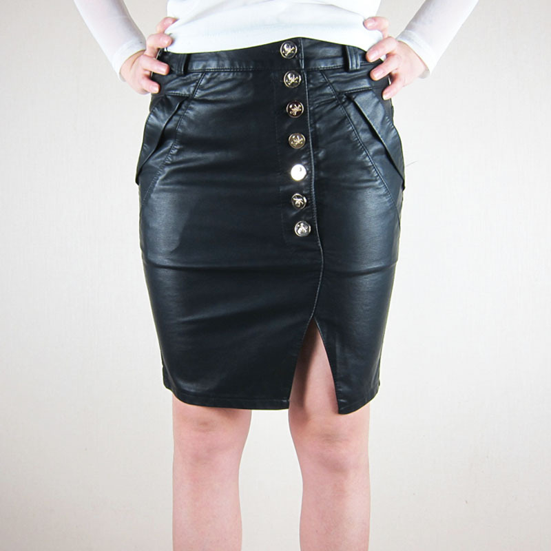 Autumn elegant women's placketing PU slim hip leather skirt bust skirt short skirt 808