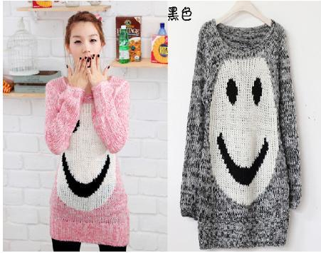 Autumn fashion autumn 2012 Women cartoon big smiley pattern woven pattern thick needle sweater long design sweater