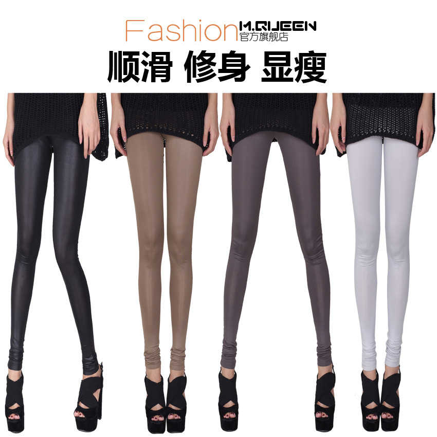 autumn fashion brief solid color faux leather cloth legging trousers