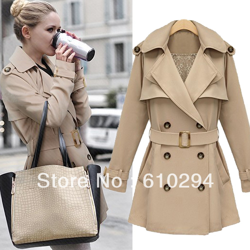 autumn fashion double breasted medium-long plus size slim trench female outerwear