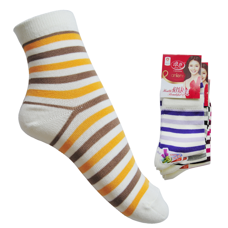 Autumn Fashion Lady's Casual Comfortable 100% Cotton Striped Socks