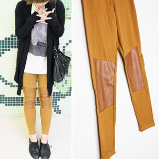 Autumn fashion patchwork faux leather legging thin 100% 9 cotton pencil pants