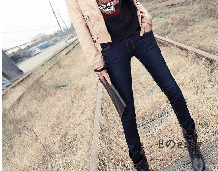 Autumn fashion personalized denim pencil repair beautiful woman pants elastic skinny pants long trousers