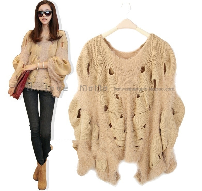 Autumn Fashion Pullover Crochet Hollow-out Batwing sleeve Women's sweater Free shipping