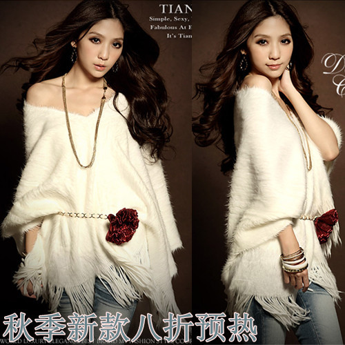 Autumn fashion pullover sweater trophonema batwing shirt tassel shirt belly chain