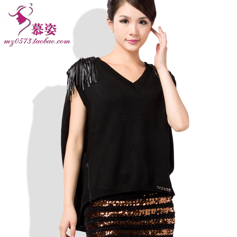 Autumn fashion rivet tassel zipper decoration sleeveless V-neck sweater fashion sweater