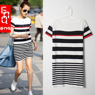 Autumn fashion street casual knitted basic one-piece dress short-sleeve slim knitted one-piece dress female