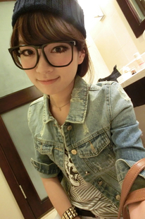 Autumn fashion vintage distrressed light color denim outerwear - 11d