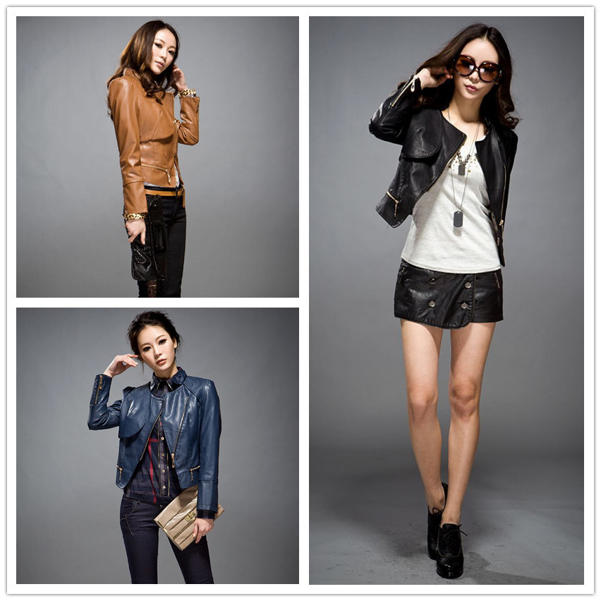 Autumn fashion women's leather clothing coat stand collar slim jacket motorcycle leather clothing