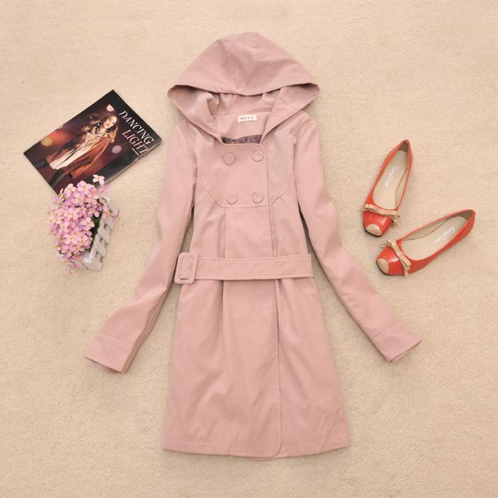 Autumn female casual with a hood lacing slim waist outerwear trench 6619 (WC026)