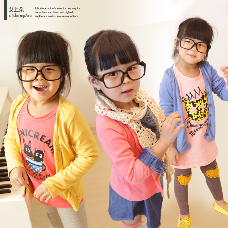 Autumn female child chromophous all-match cotton long-sleeve cardigan clothing outerwear thin 63