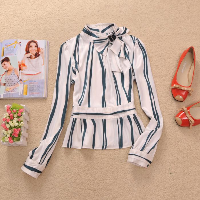 Autumn female elegant intellectuality bow slim waist top shirt
