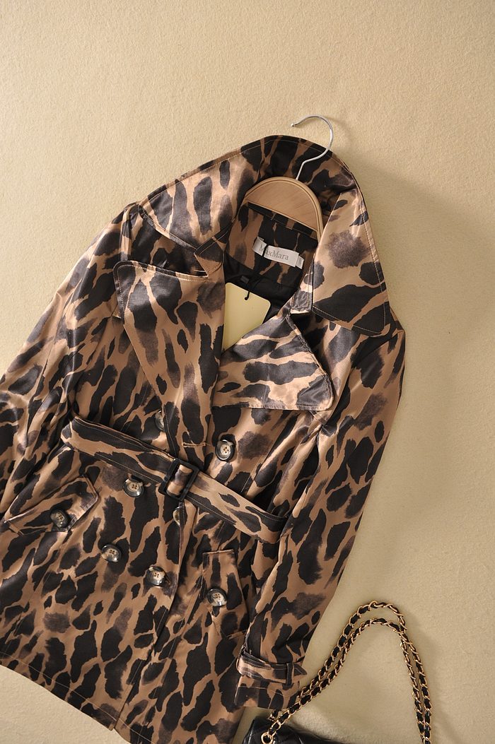 Autumn female leopard print double breasted trench outerwear fashion