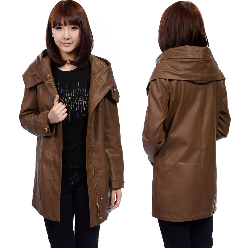 Autumn genuine leather clothing women's leather medium-long plus size slim motorcycle jacket female outerwear