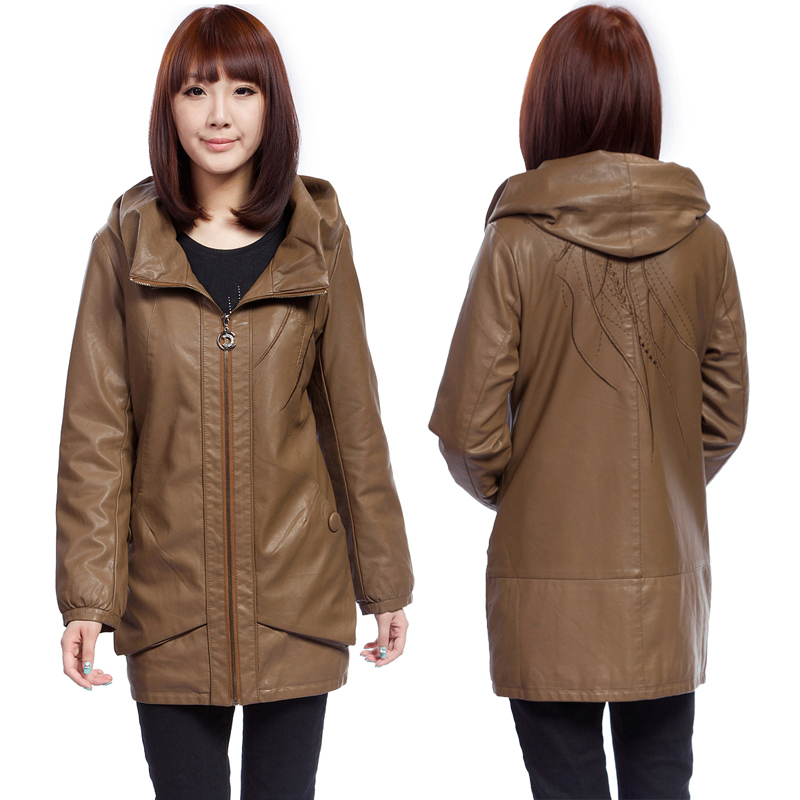Autumn genuine leather women's leather clothing medium-long slim zipper women leather clothing plus size outerwear
