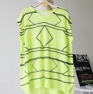 Autumn geometry rhombus neon sleeveless o-neck sweater