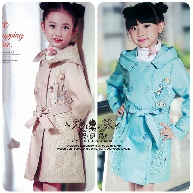 Autumn girls clothing lace small gentlewomen a trench 6652