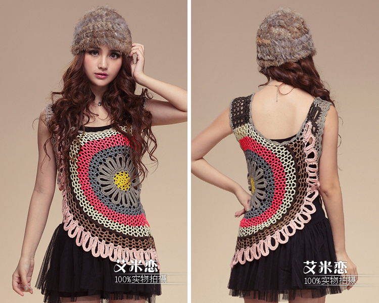 Autumn Hand Crocheted Blouse Irregular Sleeveless Vest