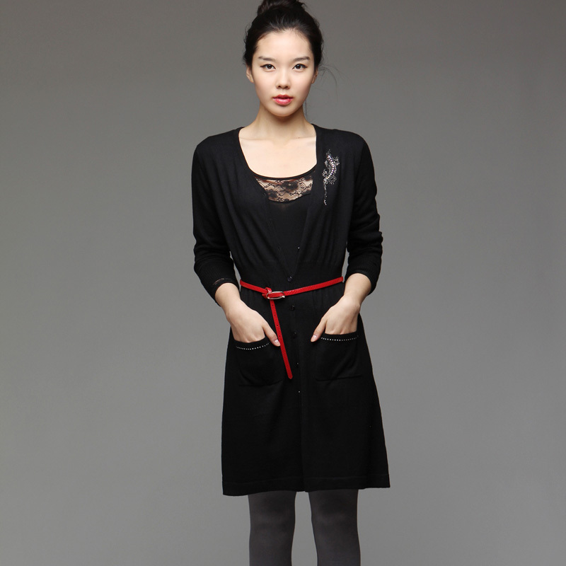 Autumn high quality gekkonidae rhinestones decoration long design cardigan outerwear