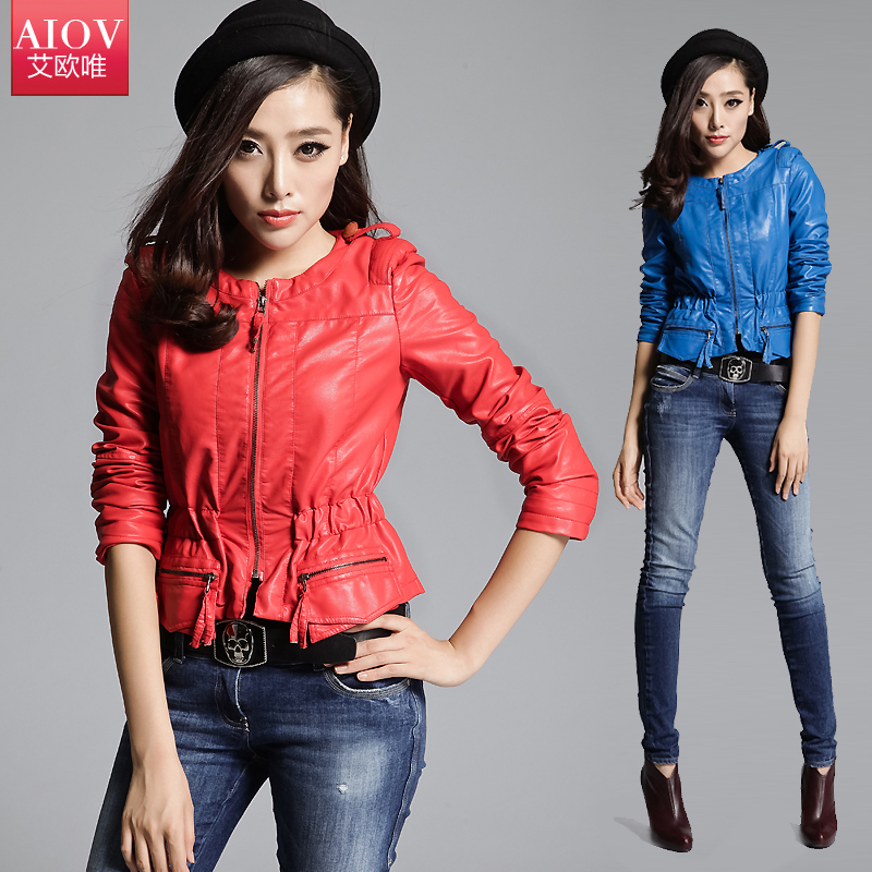 Autumn high quality PU all-match fashion short design slim leather clothing outerwear ai60
