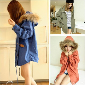 Autumn hooded overcoat the disassemblability raccoon fur medium-long batwing sleeve loose thin outerwear free shipping