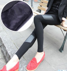 Autumn irregular faux leather patchwork thin legging ankle length trousers k529