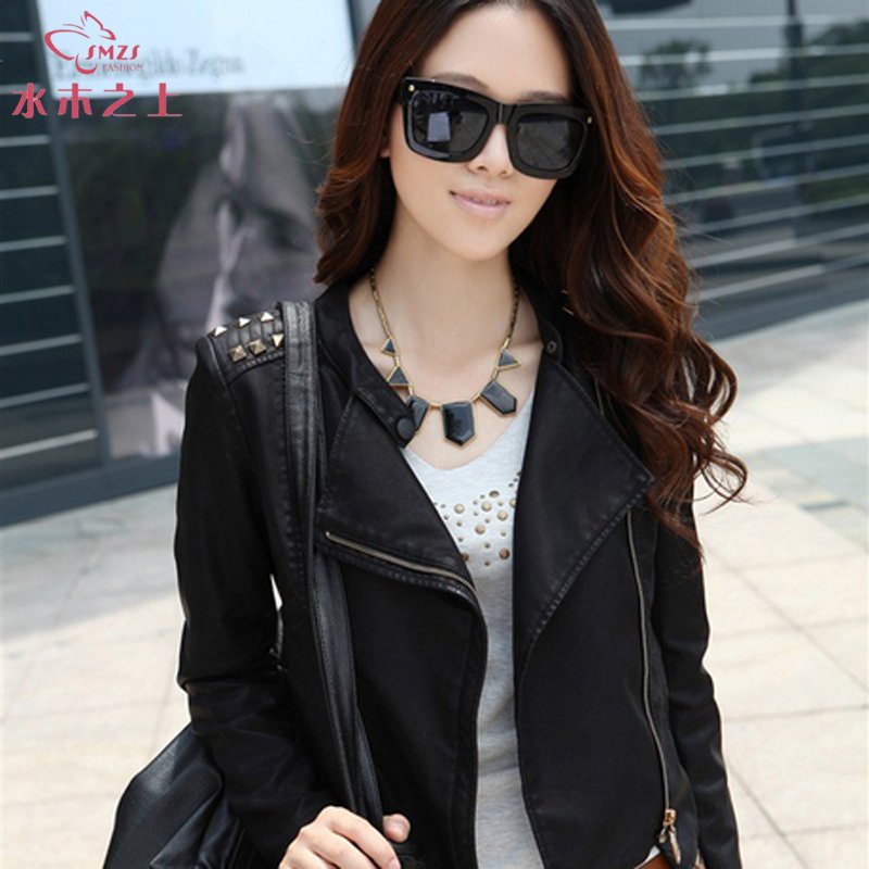 Autumn leather clothing outerwear female women's leather clothing female short design slim rivet motorcycle small leather