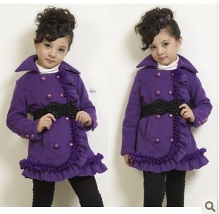 Autumn long design female child outerwear child trench laciness belt princess top